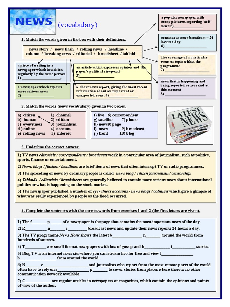 News Vocabulary Information Gap Activities TBL Task Based Learning ...
