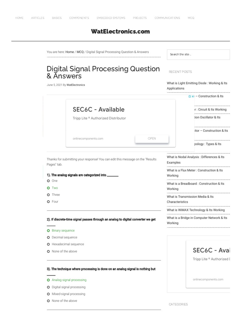 100+ Digital Signal Processing Multiple Choice Questions With Answers ...