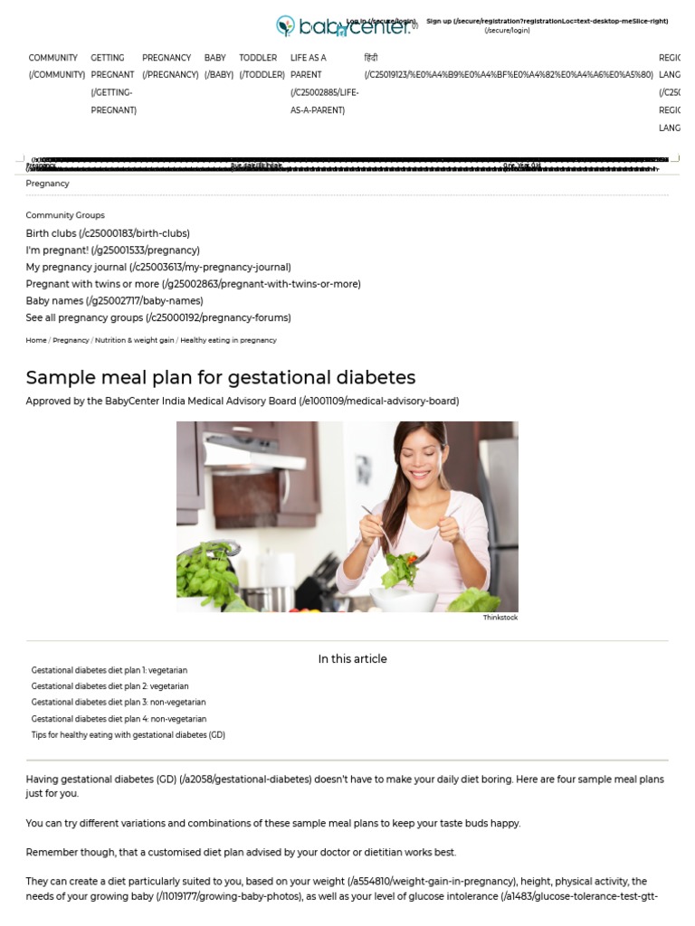 Sample Meal Plan For Gestational Diabetes PDF Pregnancy Diet
