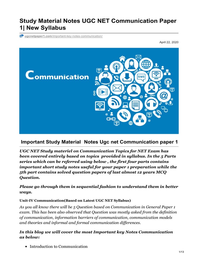 UGC NET Communication Study Notes | PDF | Nonverbal Communication ...