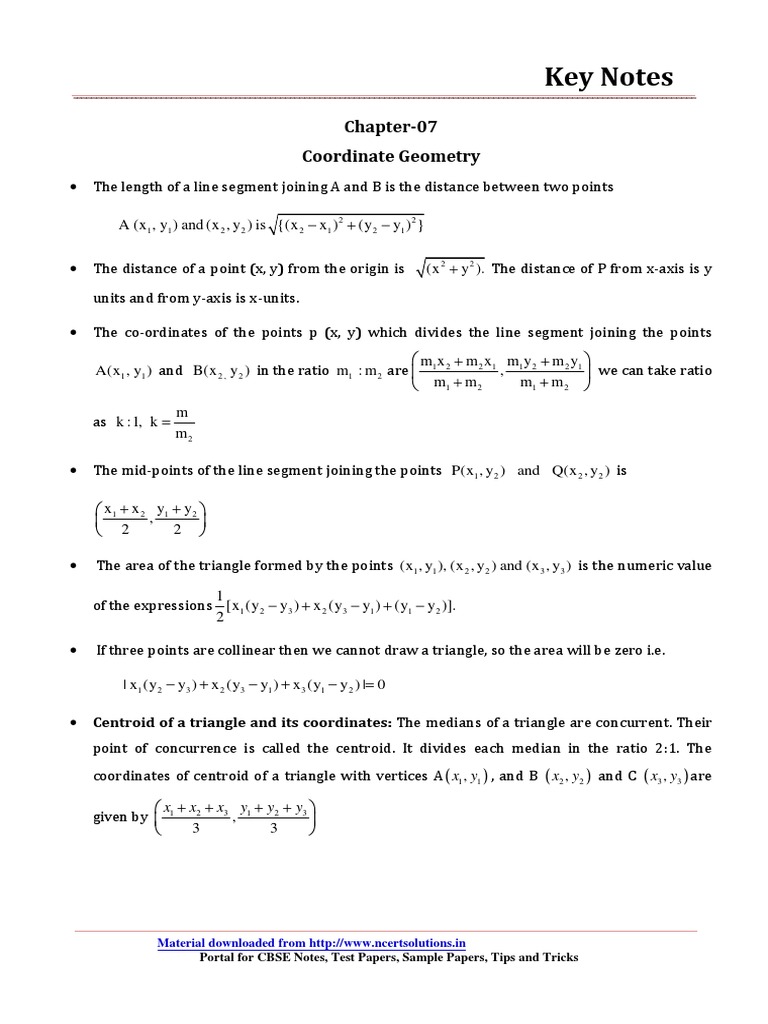 Key Notes: Chapter-07 Coordinate Geometry | PDF | Teaching Methods ...