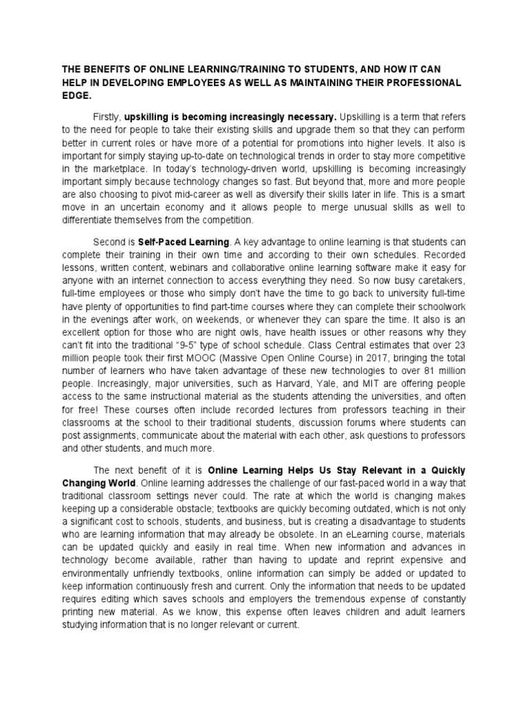 The Benefits of Online Learning | PDF | Educational Technology ...
