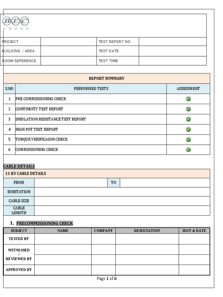 Cable Test Report PDF Insulator (Electricity) Electrical Equipment