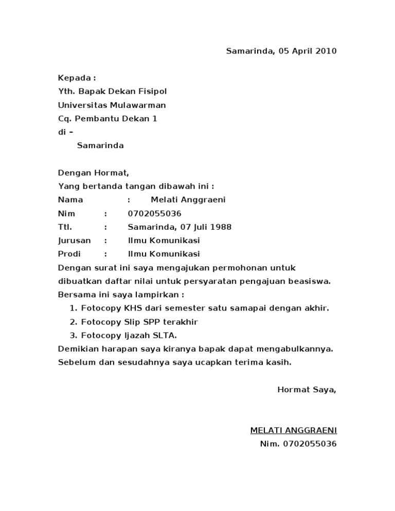 Surat Permohonan Transkrip Nilai  PDF