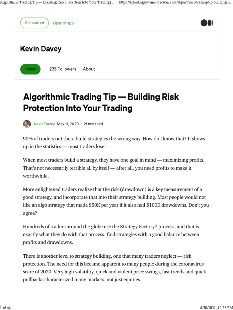 Algorithmic trading tip building risk protection into your trading by