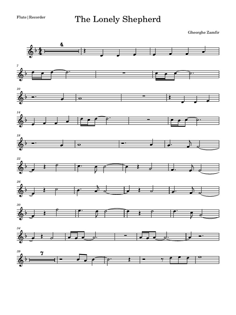 The Lonely Shepherd Recorder Flute PDF Musical Compositions