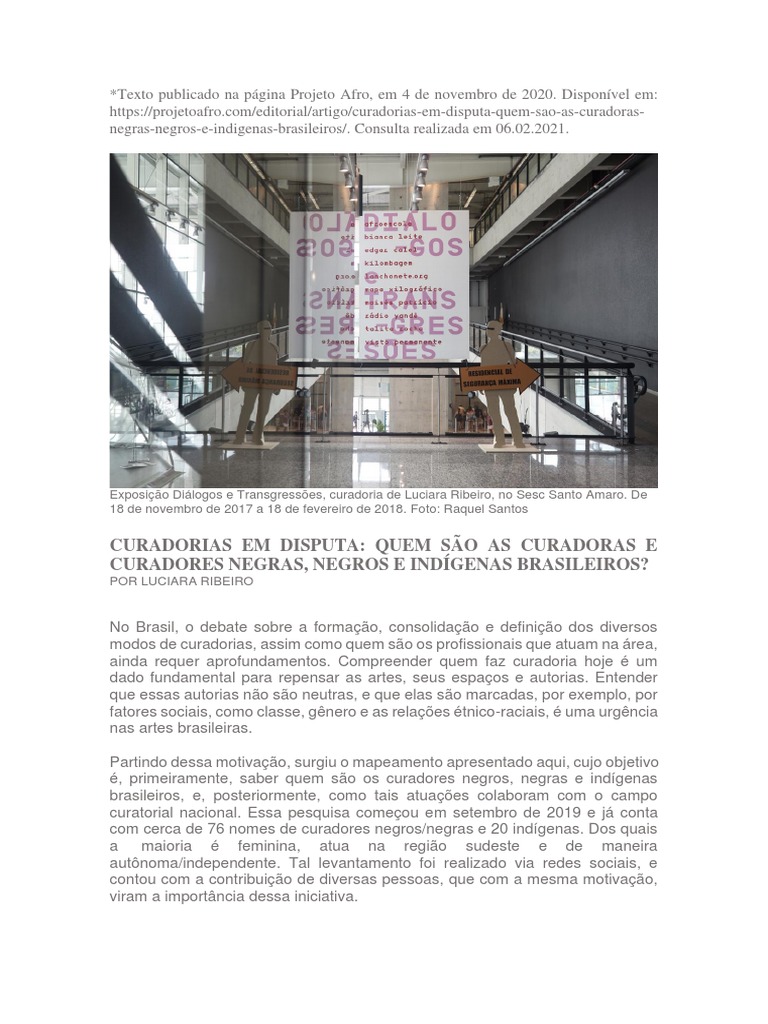 RIBEIRO - Curadorias em Disputa Quem Sao As Curado | PDF | Negros | Racismo