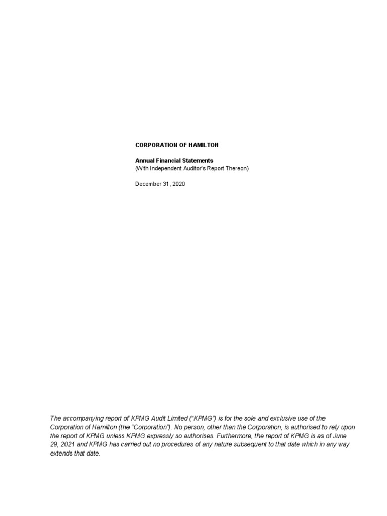 Financial Statement 2020 - Corporation of Hamilton 2 | PDF | Financial ...