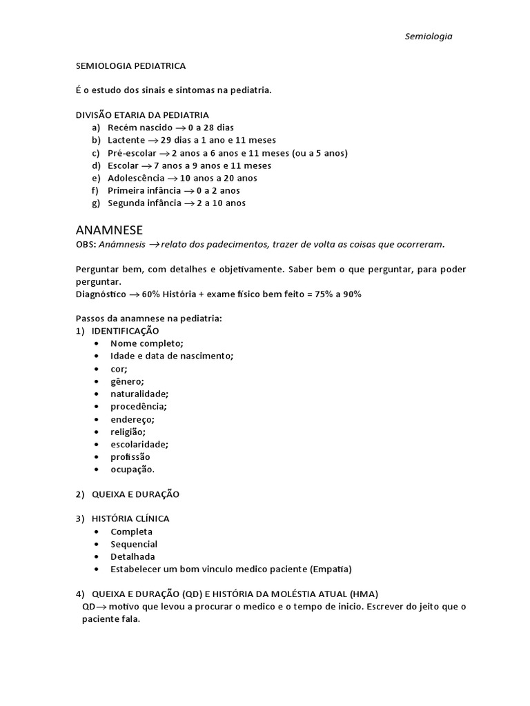 Anamnese e Exame Físico do Neonato - Apostila de exame físico do  recém-nascido