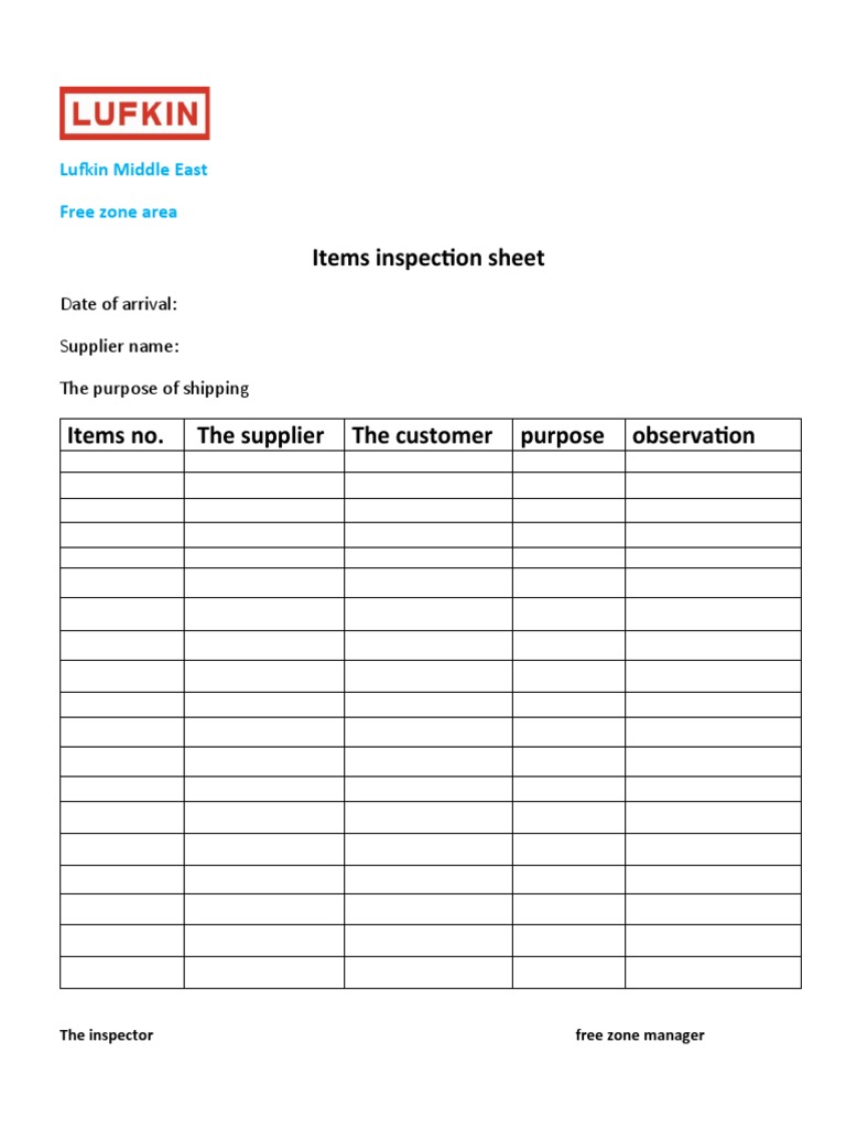 Lufkin Middle East Inspection Form PDF
