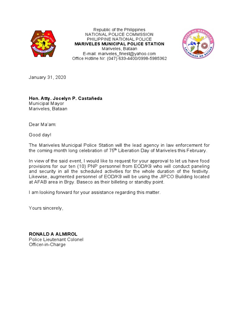 Request Letter To Mayor 75th Liberation | PDF