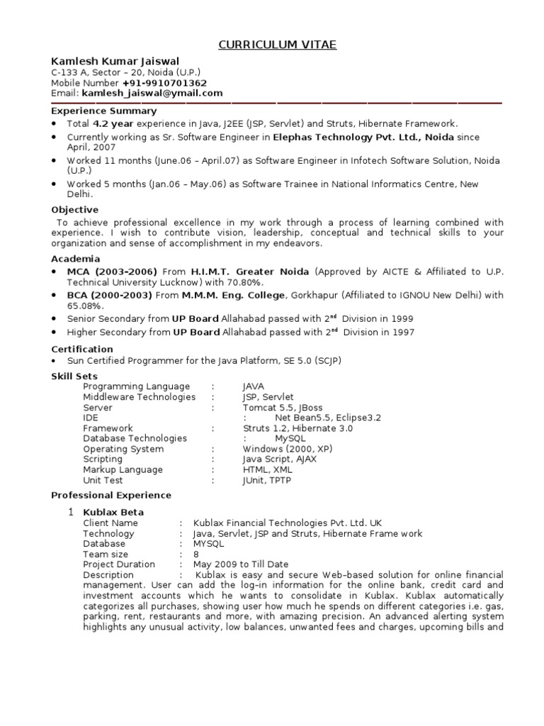 Kamlesh Jaiswal's CV and Experience | PDF | Java Server Pages | Java ...