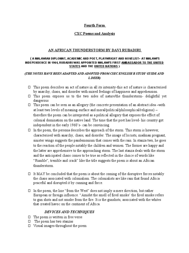 Cxc Poems And Analysis Fifth Form Pdf Prejudices Poetry