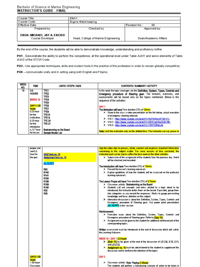 Instructor'S Guide Final Bachelor of Science in Marine Engineering