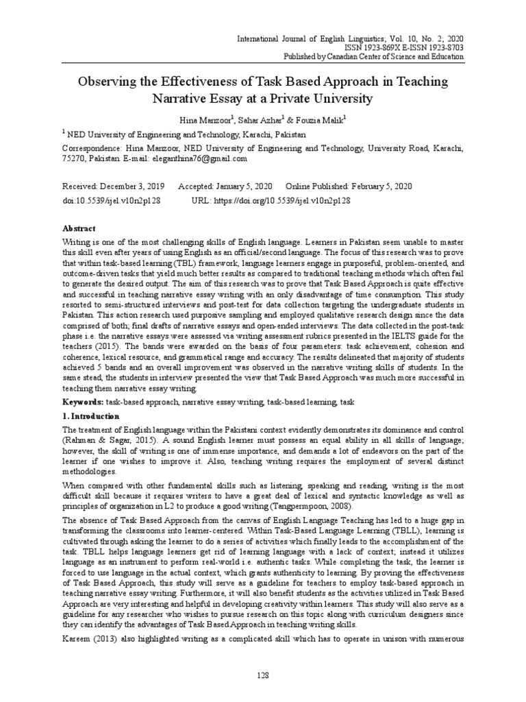 Observing The Effectiveness of Task Based Approach in Teaching ...