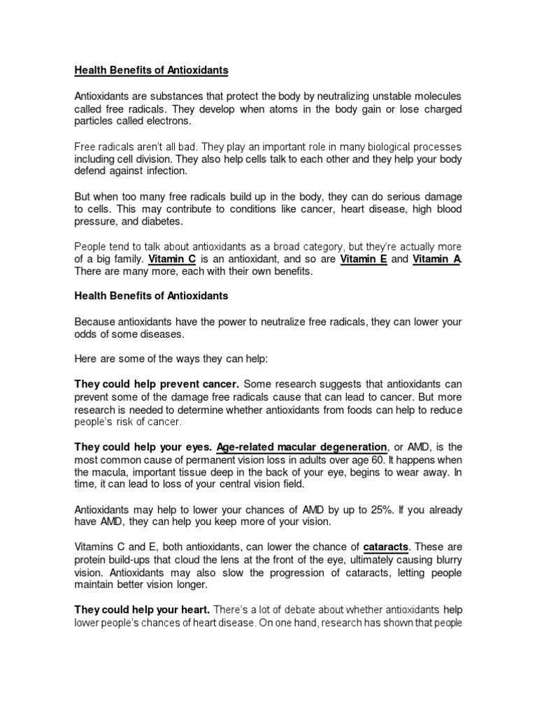 Health Benefits Of Antioxidants Pdf Antioxidant Radical Chemistry