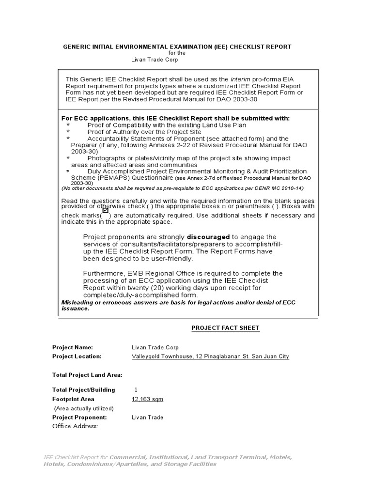 Livan IEE-checklist-form (Environmental) | PDF | Wastewater | Water