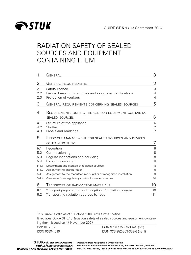Radiation Safety of Sealed Sources and Equipment Containing Them | PDF ...