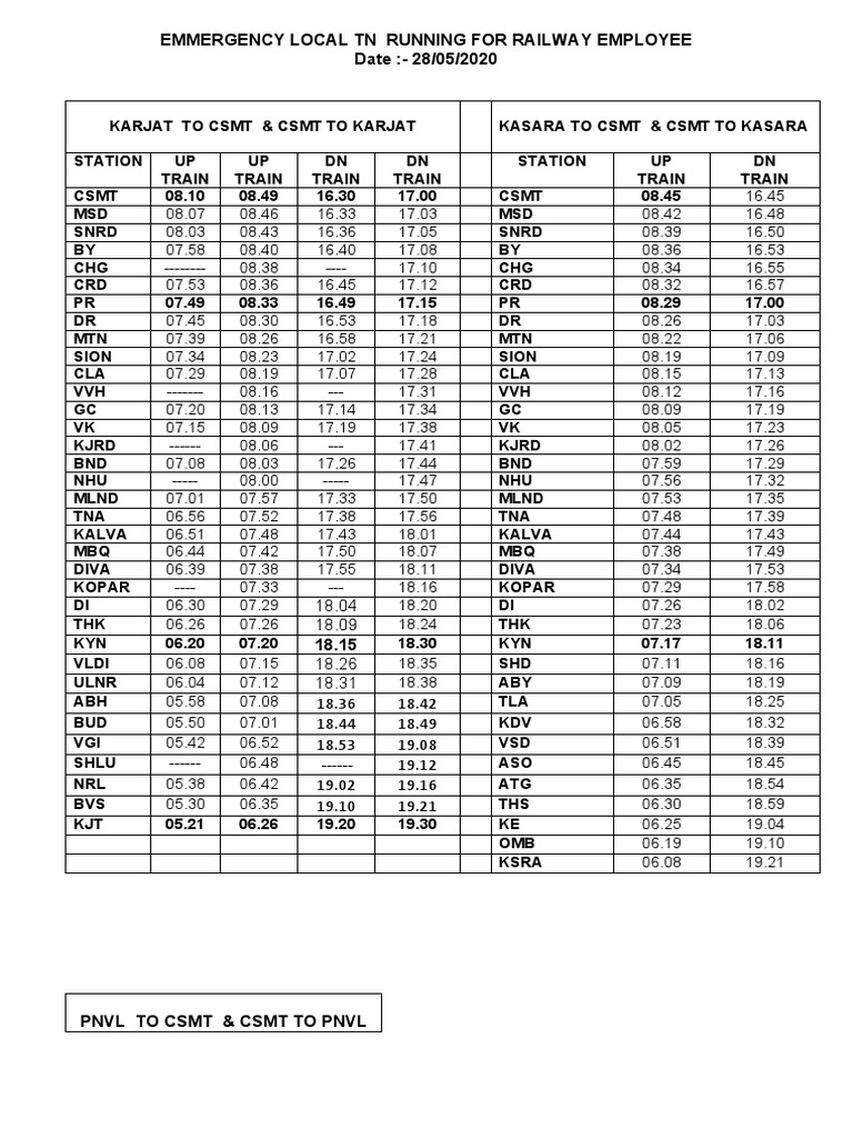 Kasara-CST Local Train Timetable | PDF