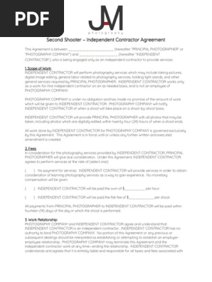 Juleen Mathias Photography - Second Shooter Contract