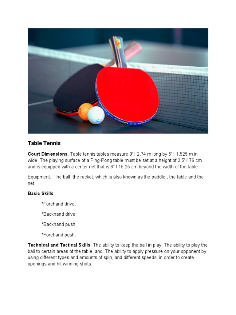 Table Tennis Court Dimensions Table Tennis Tables Measure 9' I 2.74 M