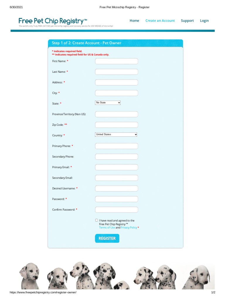 Free Pet Microchip Registry Register PDF