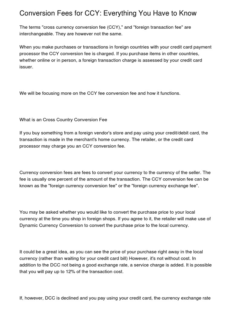 CCY Conversion Fee Everything You Have To Knowslhhj PDF