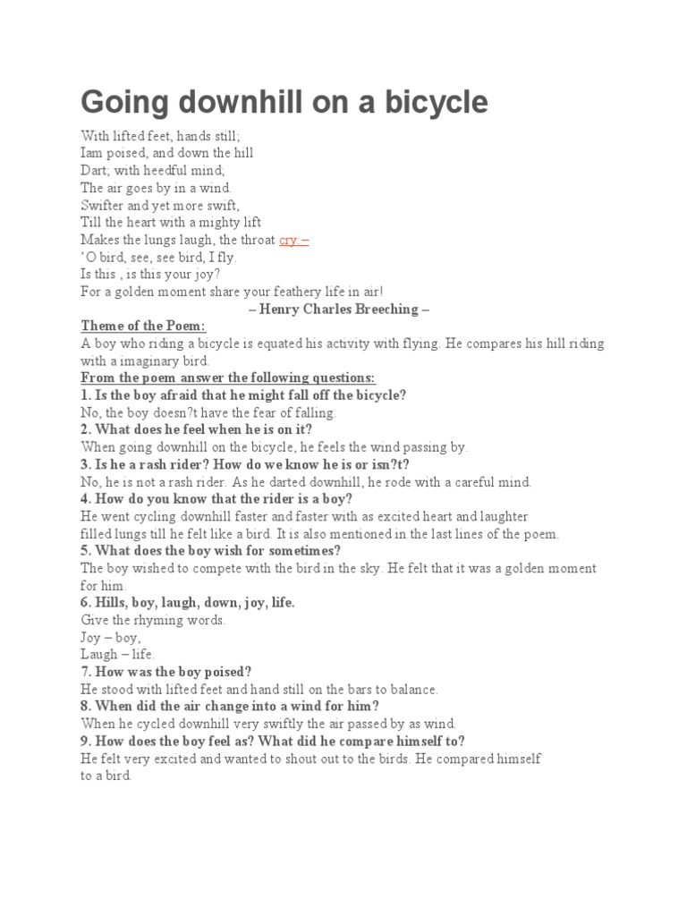 Downhill Bicycle Ride: Poem Analysis | PDF