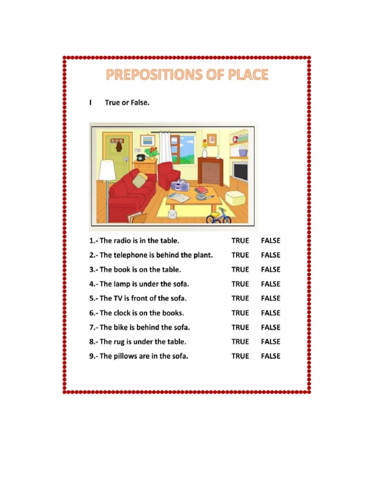 Prepositions of Place - Review | PDF