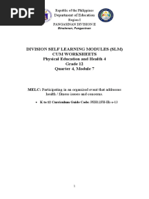 Division Self Learning Modules (SLM) Cum Worksheets Physical Education and Health 4 Grade 12 Quarter 4, Module 7