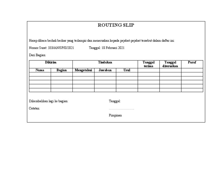 Contoh Routing Slip Dokumen | PDF