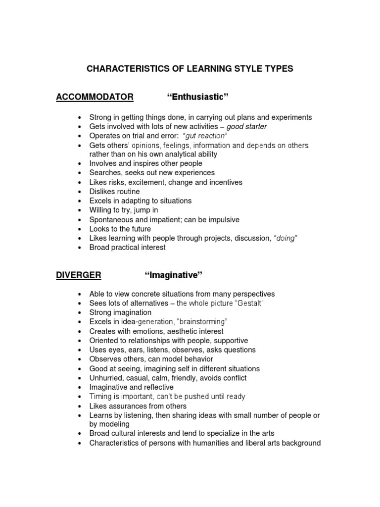 Characteristics of Learning Styles | PDF | Theory | Idea