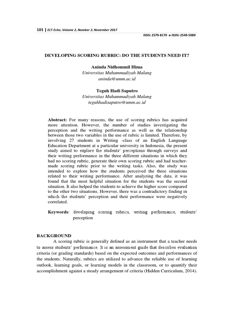 Developing Scoring Rubric Do The Students Need | PDF | Rubric (Academic ...