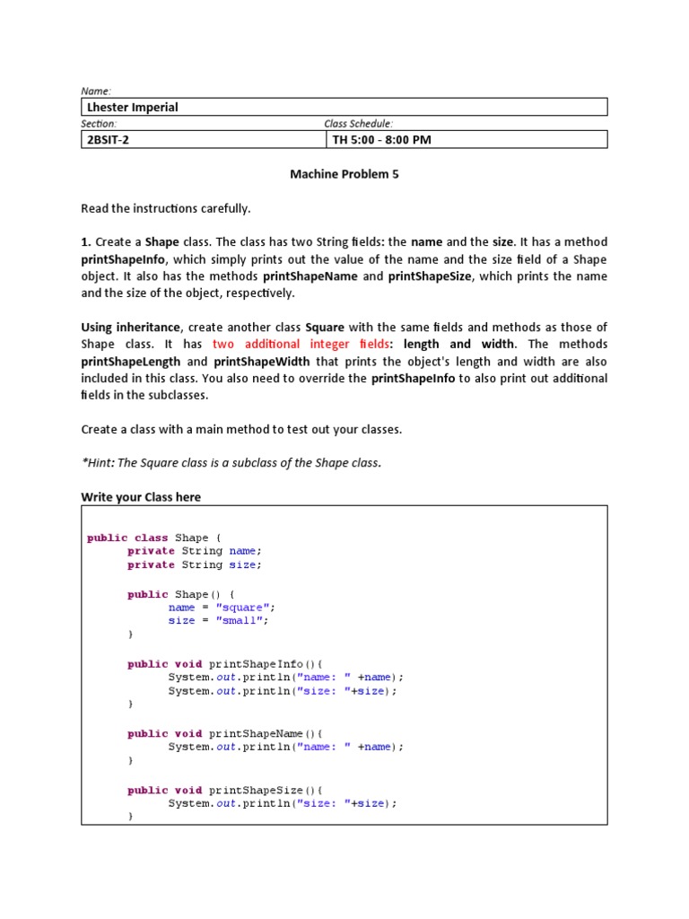 Two Additional Integer Fields: Name: Section: Class Schedule | PDF ...