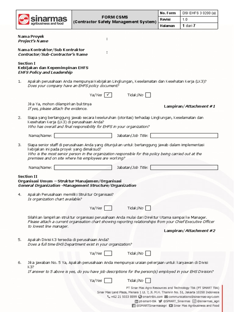 Contoh Form CSMS untuk Kontraktor | PDF