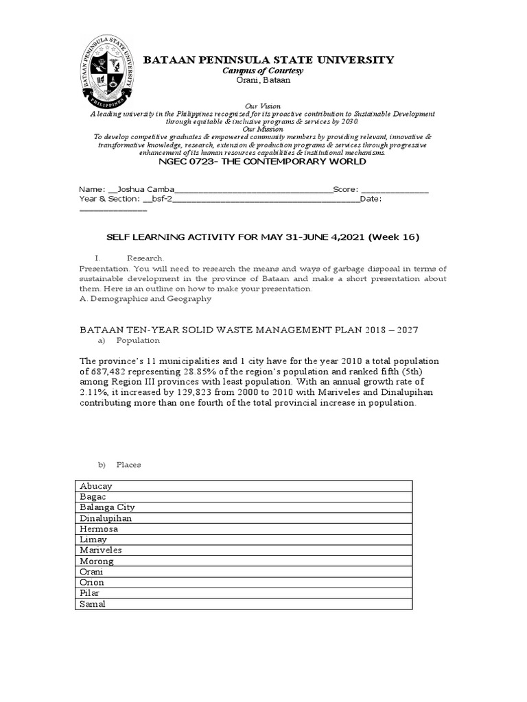 Bataan's Solid Waste Management Plan | PDF | Waste Management | Sanitation