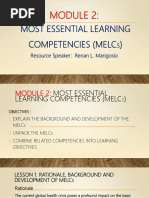 Most Essential Learning Competencies (Melc) : Resource Speaker: Renan L. Marigosio