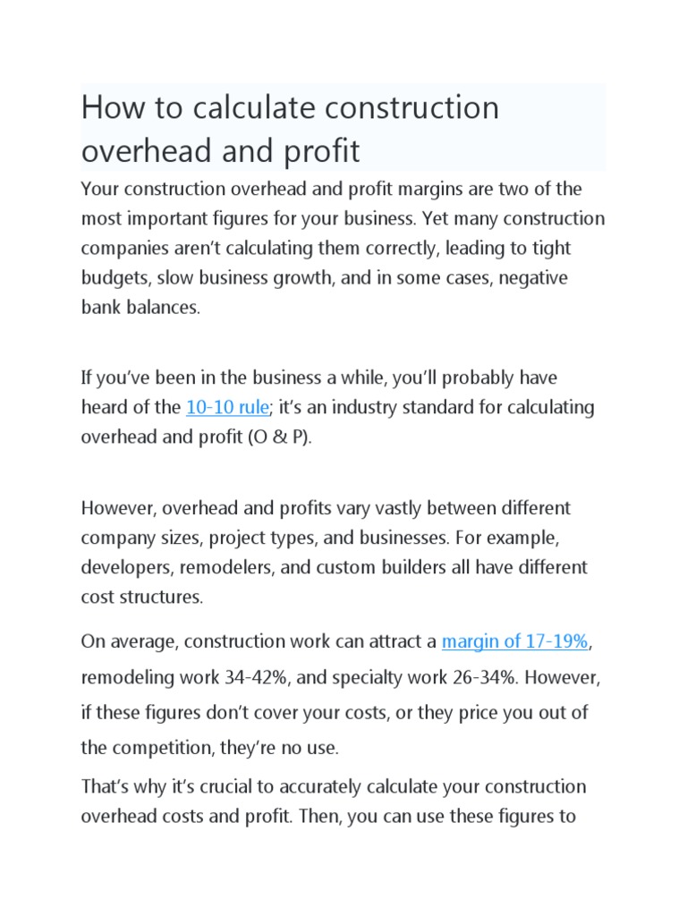 How To Calculate Construction Overhead and Profit | PDF | Cost