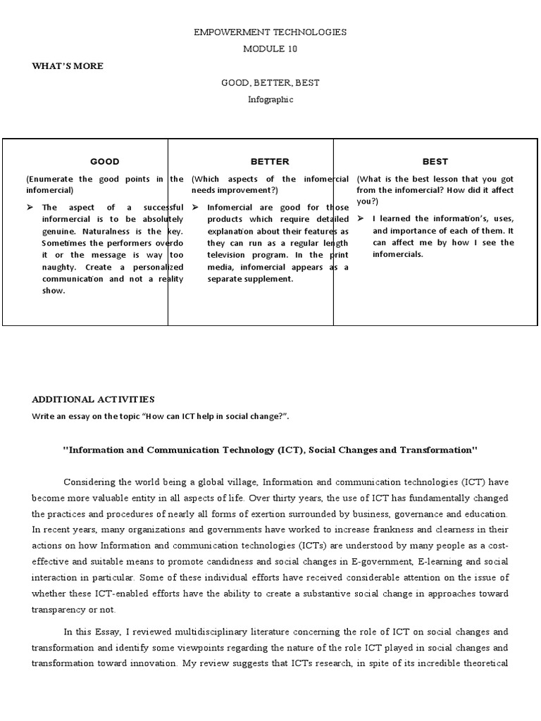 ICT's Role in Social Change and Transformation | PDF | Educational ...