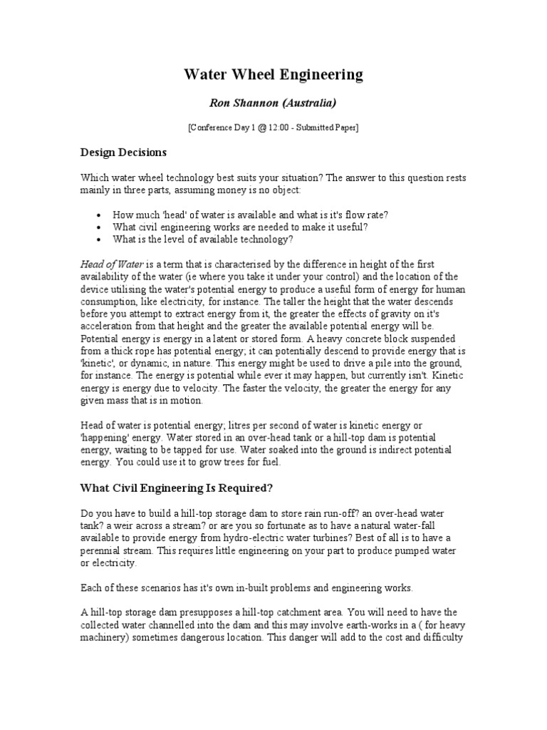 Water Wheel Engineering Insights | PDF | Direct Current | Turbine