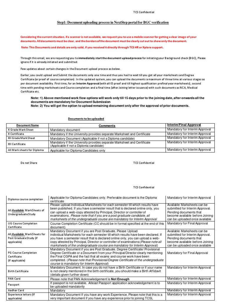 TCS Document Upload Process for BGC | PDF | Notary Public ...