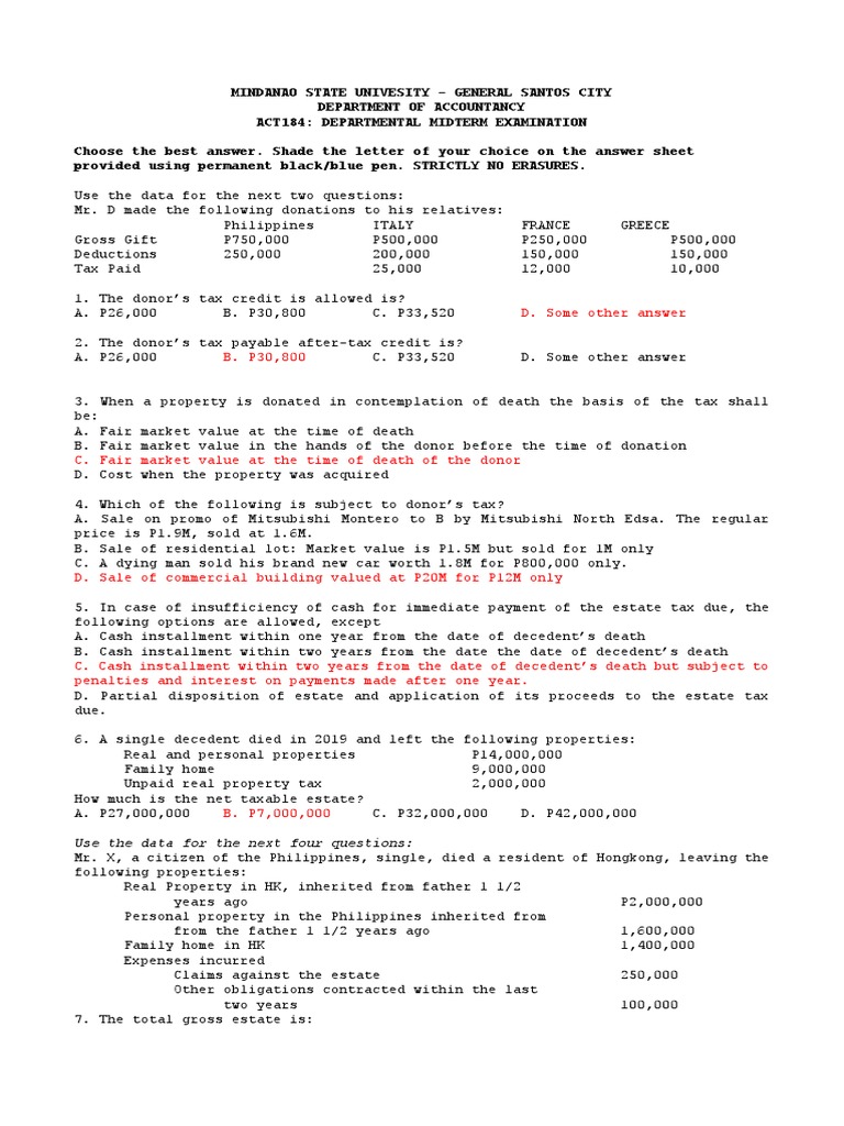 Use The Data For The Next Four Questions PDF Estate Tax In The