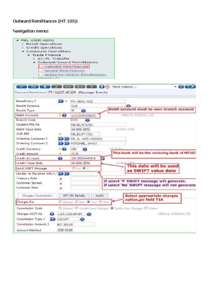 Outward Remittance MT103 Guide | PDF