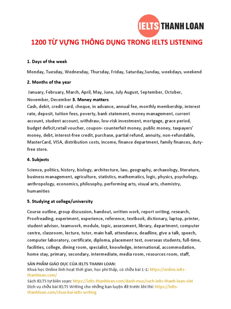 IELTS Listening Vocabulary Guide | PDF | Fee | Apartment