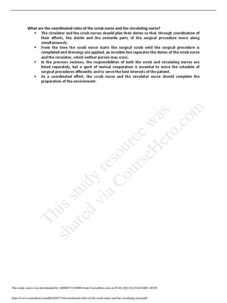 Coordinated Roles of The Scrub Nurse and The Circulating Nurse PDF