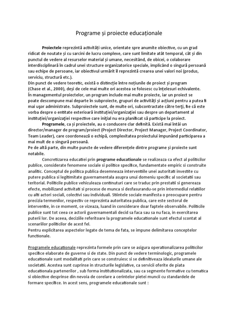 Programe Și Proiecte Educaționale MPE | PDF