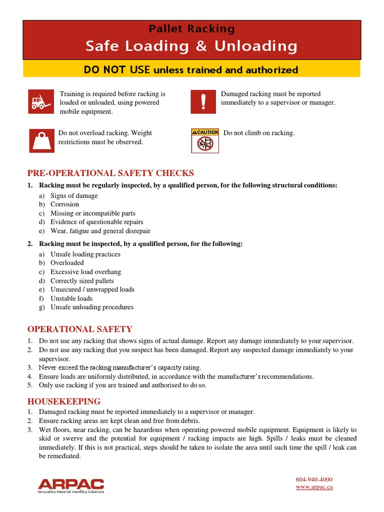 Safe Loading & Unloading: Pallet Racking | PDF | Forklift | Pallet