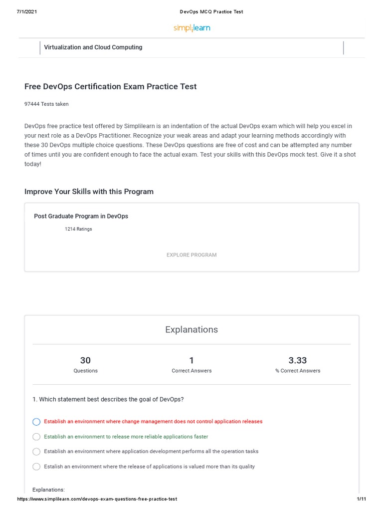 DevOps MCQ Practice Test | PDF | Boolean Data Type | Operating System