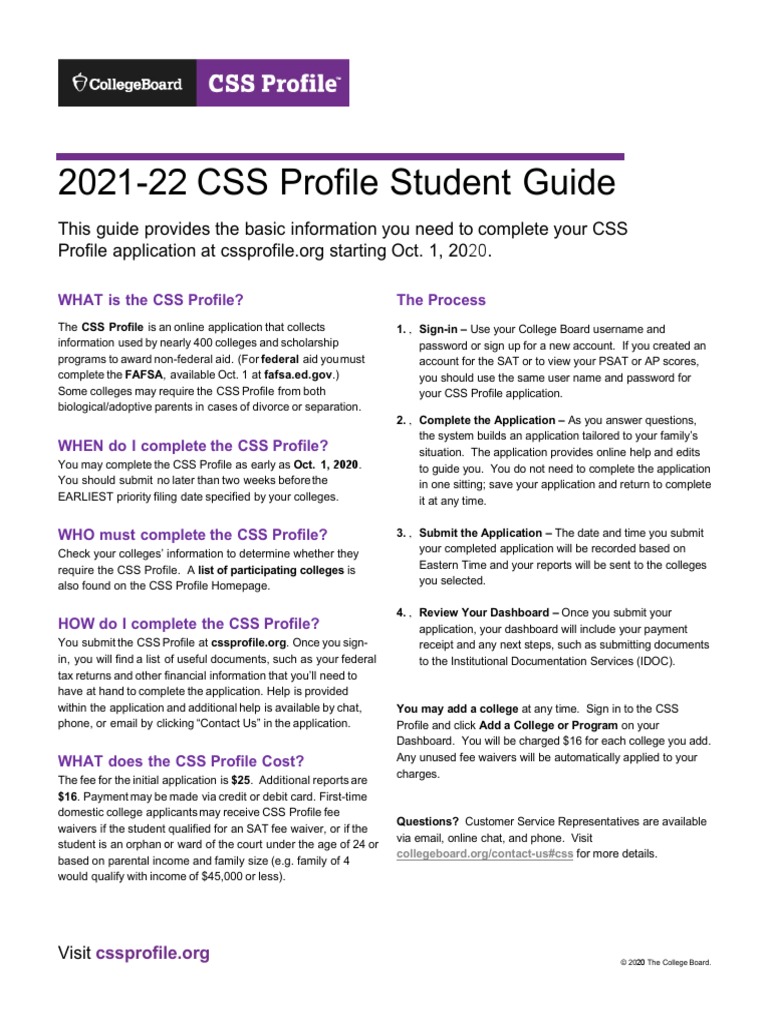 Css Profile Student Guide PDF Fee Business