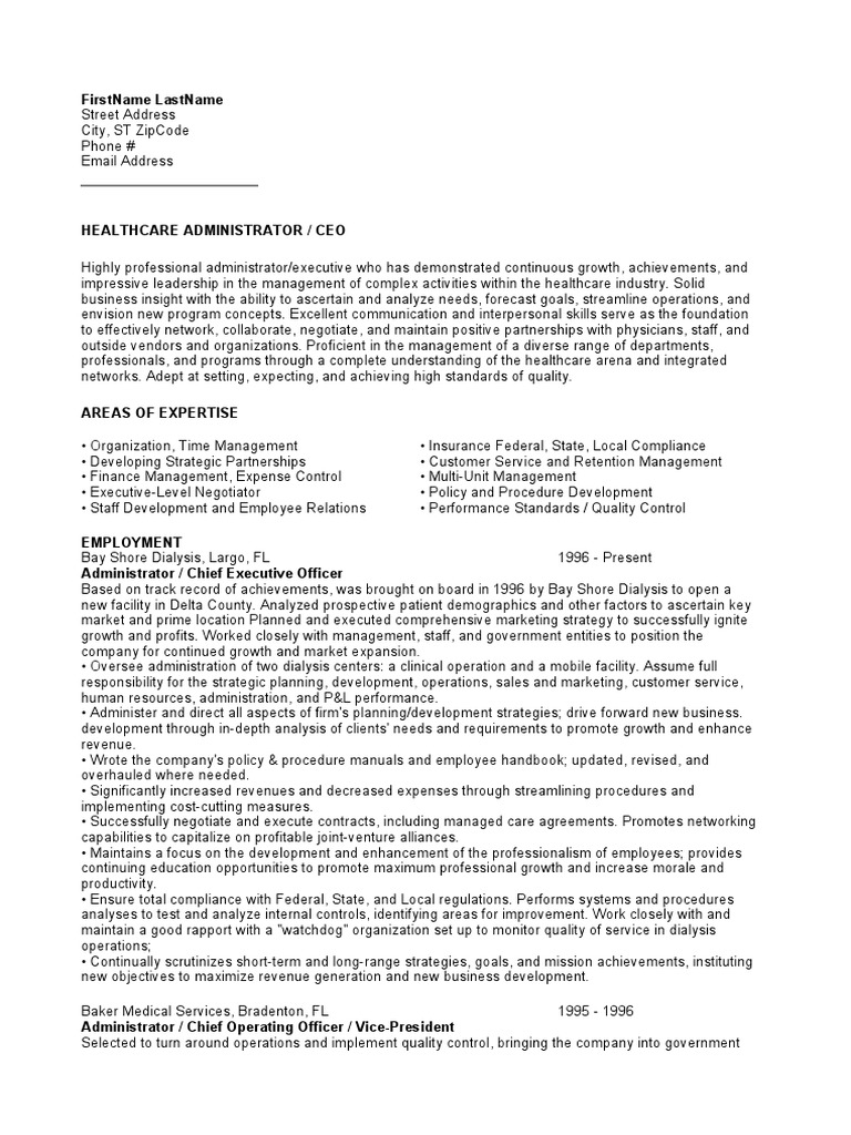Healthcare Executive Resume Overview | PDF | Nursing | Medicare (United ...